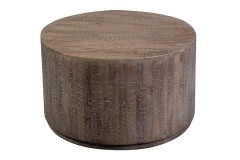 Round Drum Gray Wash Mango Wood Coffee Table by Porter Designs